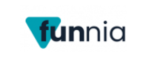 Logo with text "funnia" on black background.