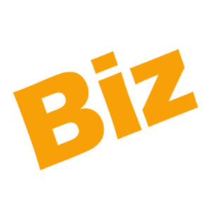 Orange "Biz" text on white background.